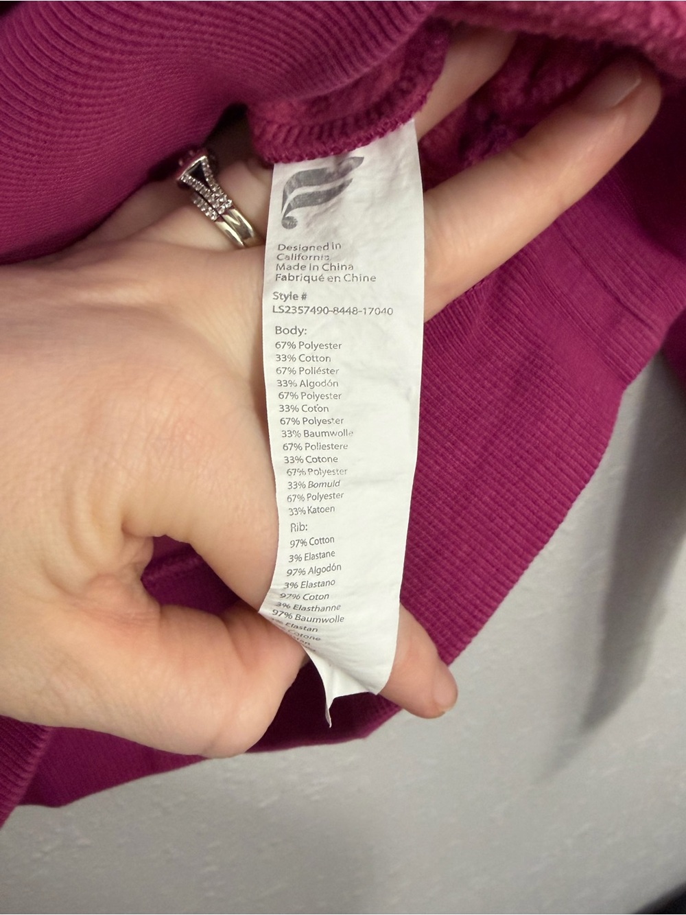 Fabletics Cozy Fleece Raglan Sweatshirt in Radiant Raspberry Smudge - Picture 4 of 5